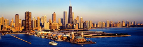 Framed Aerial view of a city, Navy Pier, Lake Michigan, Chicago, Cook County, Illinois, USA Print