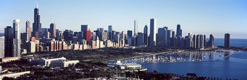 Framed Skyscrapers at the waterfront, Field Museum, Shedd Aquarium, Lake Michigan, Chicago, Cook County, Illinois, USA 2011 Print