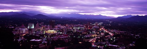Framed Aerial view of a city lit up at dusk, Asheville, Buncombe County, North Carolina, USA 2011 Print