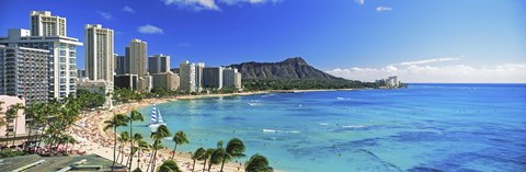 Framed Diamond Head, Waikiki Beach, Oahu, Honolulu, Hawaii Print