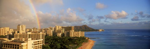 Framed Rainbow over the beach, Diamond Head, Waikiki Beach, Oahu, Honolulu, Hawaii, USA Print