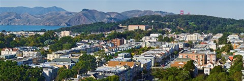 Framed Entrance to San Francisco Harbor, Golden Gate Bridge Towers visible above the Presidio, San Francisco, California, USA Print
