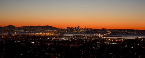 Framed City view at dusk, Oakland, San Francisco Bay, San Francisco, California, USA Print