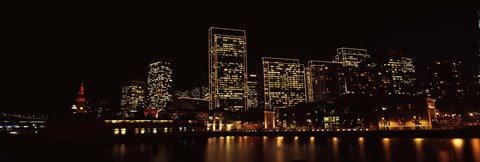 Framed Buildings at the waterfront lit up at night, San Francisco Print
