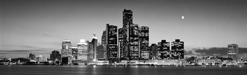 Framed Buildings at the waterfront, River Detroit, Detroit, Michigan, USA Print