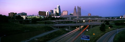 Framed Highway interchange and skyline at sunset, Kansas City, Missouri, USA Print