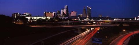 Framed Highway interchange and skyline at dusk, Kansas City, Missouri, USA Print