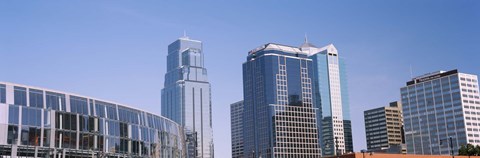 Framed Low angle view of downtown skyline, Town Pavilion, Kansas City, Missouri Print