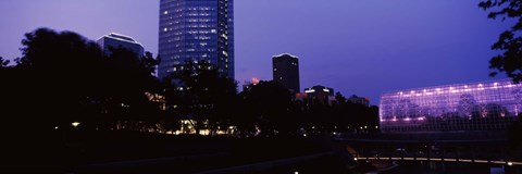 Framed Devon Tower and Crystal Bridge Tropical Conservatory at night, Oklahoma City, Oklahoma, USA Print