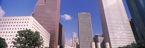 Framed Low angle view of Downtown skylines, Houston, Texas, USA Print