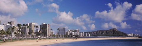 Framed Waikiki Beach with mountain in the background, Diamond Head, Honolulu, Oahu, Hawaii, USA Print
