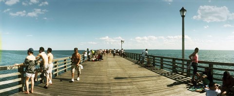 Framed Tourists on the beach at Coney Island viewed from the pier, Brooklyn, New York City, New York State, USA Print