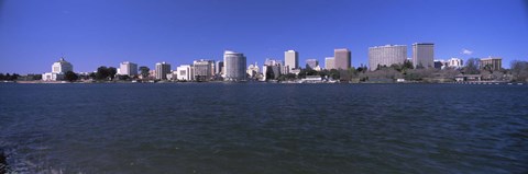 Framed Skyscrapers along a lake, Lake Merritt, Oakland, California, USA Print