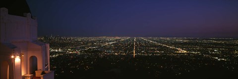 Framed View of a city at night, Griffith Park Observatory, Griffith Park, City Of Los Angeles, Los Angeles County, California, USA Print
