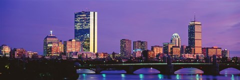 Framed Bridge with city at the waterfront, Charles River, Back Bay, Longfellow Bridge, Boston, Suffolk County, Massachusetts Print