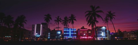 Framed Hotels Illuminated At Night, South Beach Miami, Florida, USA Print
