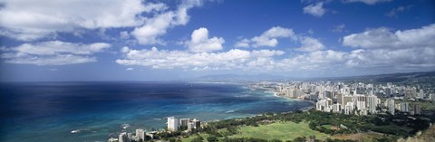 Framed High angle view of skyscrapers at the waterfront, Honolulu, Oahu, Hawaii Islands, USA Print