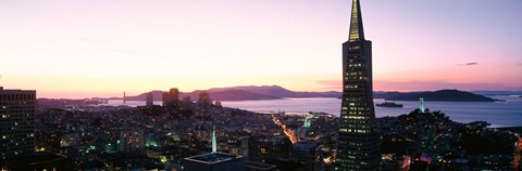 Framed Night Skyline With View Of Transamerica Building And Golden Gate Bridge, San Francisco, California, USA Print