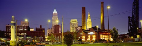 Framed Buildings Lit Up At Night, Cleveland, Ohio Print