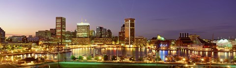 Framed USA, Maryland, Baltimore, City at night viewed from Federal Hill Park Print