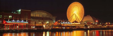 Framed Night Navy Pier Chicago IL USA Print