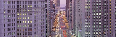 Framed Aerial View Of An Urban Street, Michigan Avenue, Chicago, Illinois, USA Print