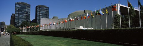 Framed Government building in a city, United Nations Building, Central Park, Manhattan, New York City, New York State, USA Print
