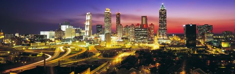 Framed Skyline, Evening, Dusk, Illuminated, Atlanta, Georgia, USA, Print
