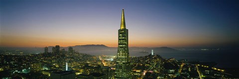 Framed Transamerica Pyramid Lit Up at Dusk, San Francisco, California Print