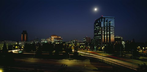 Framed Buildings lit up at night, Sacramento, California, USA Print