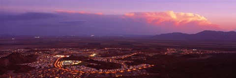 Framed Aerial view of a city lit up at sunset, Phoenix, Maricopa County, Arizona, USA Print