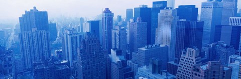 Framed New York Skyscrapers in Blue Print