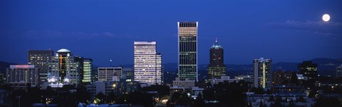 Framed USA, Oregon, Portland, moon, night Print