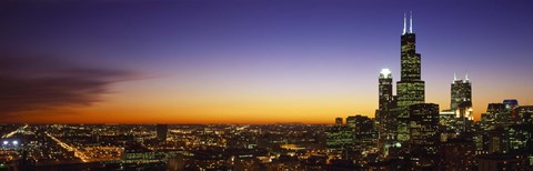 Framed Chicago at Night with Purple Sky Print