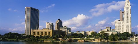 Framed Buildings on the banks of a river, Scioto River, Columbus, Ohio, USA Print