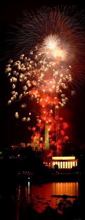 Framed USA, Washington DC, Fireworks over Lincoln Memorial Print