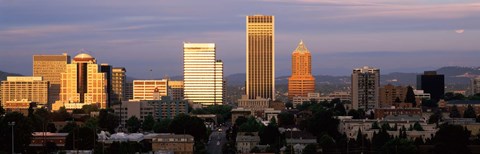 Framed Cityscape at sunset, Portland, Multnomah County, Oregon, USA Print