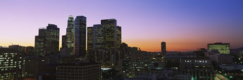 Framed Silhouette of skyscrapers at dusk, City of Los Angeles, California, USA Print