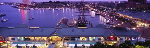 Framed Buildings at a harbor, Inner Harbor, Baltimore, Maryland, USA Print