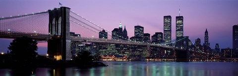 Framed Brooklyn Bridge at night, New York Print