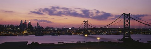 Framed Bridge across a river, Ben Franklin Bridge, Philadelphia, Pennsylvania, USA Print