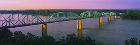 Framed USA, Missouri, High angle view of railroad track bridge Route 54 over Mississippi River Print