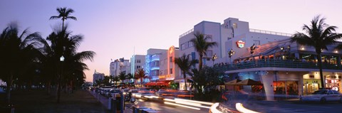 Framed Buildings Lit Up At Dusk, Ocean Drive, Miami, Florida, USA Print