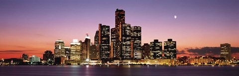 Framed Night Skyline Detroit MI Print