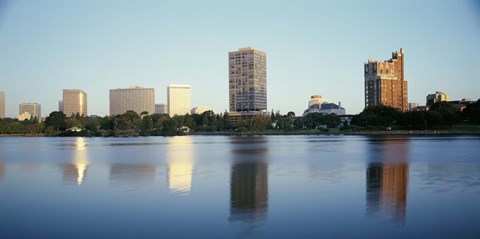 Framed Lake Merritt with skyscrapers, Oakland, California Print