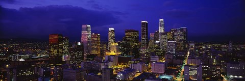 Framed Skyscrapers lit up at night, City Of Los Angeles, California, USA Print