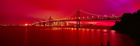 Framed Suspension bridge lit up at night, Bay Bridge, San Francisco, California, USA Print