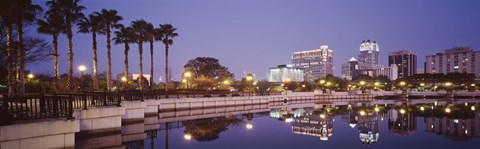 Framed Reflection Of Buildings In The Lake, Lake Luceme, Orlando, Florida, USA Print