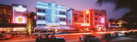 Framed Buildings Lit Up At Night, South Beach, Miami Beach, Florida, USA Print