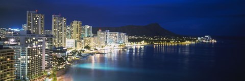 Framed Buildings On The Waterfront, Waikiki, Honolulu, Oahu, Hawaii, USA Print